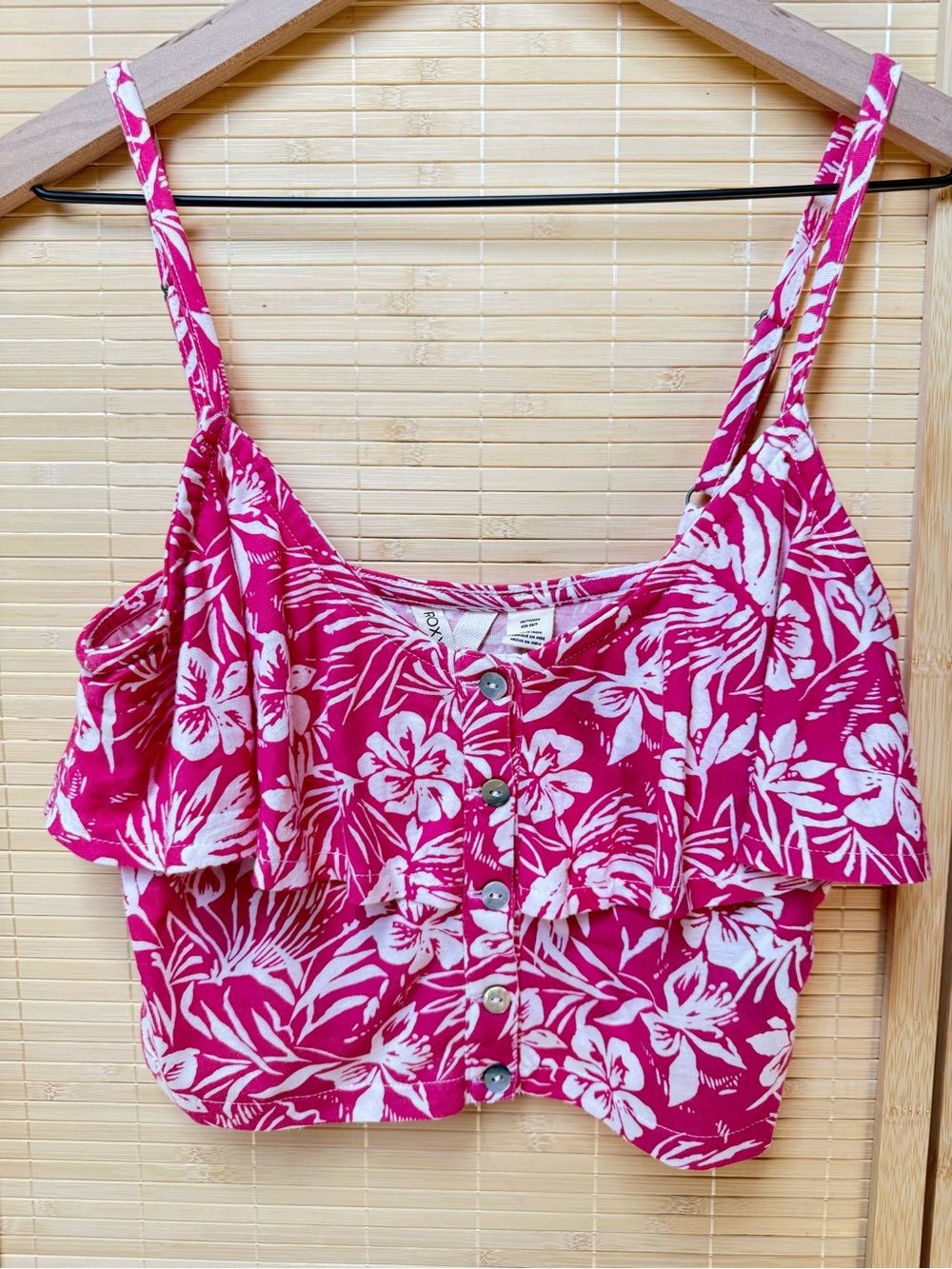 Roxy Hot Pink Tropical Print Crop Top